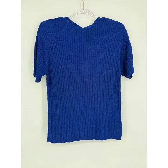 CB Collections Royal Blue Ribbed Knit Sparkle‎ Short Sleeve Top M Vintage - Picture 4 of 10